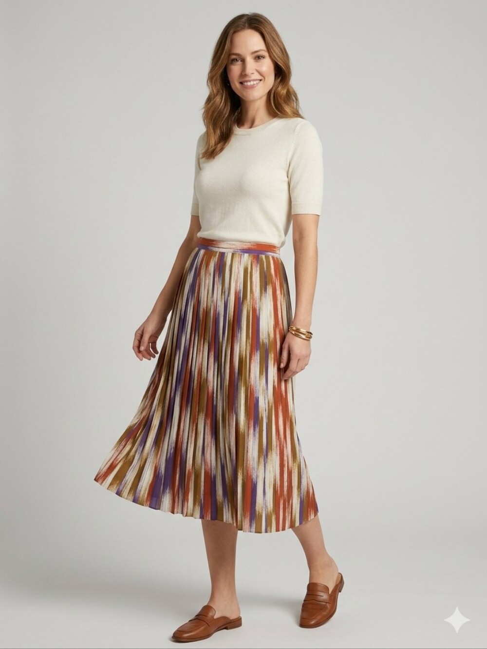 Vintage Campus Casuals Pleated Ikat Midi Skirt